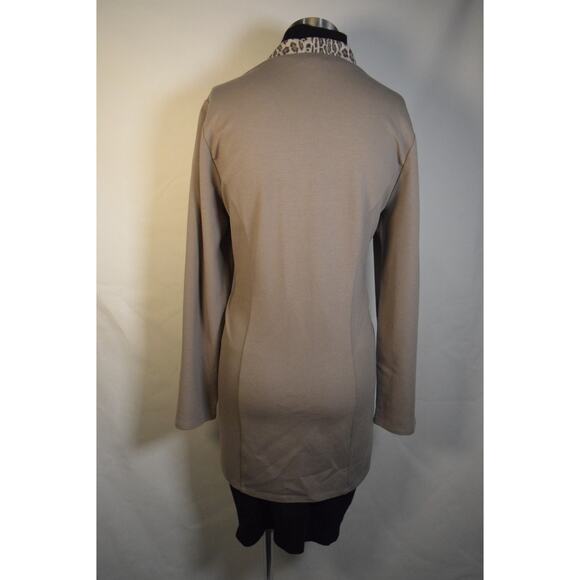 Chico's Khaki & Leopard Print Mesh Duster Open Front Jacket Sz S Career Dressy - Picture 6 of 12